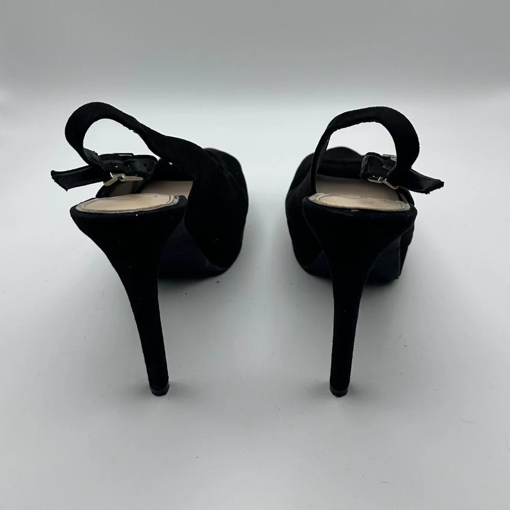 Jessica Simpson Womens Black Suede‎ Platform Slingback Peep Toe Heells